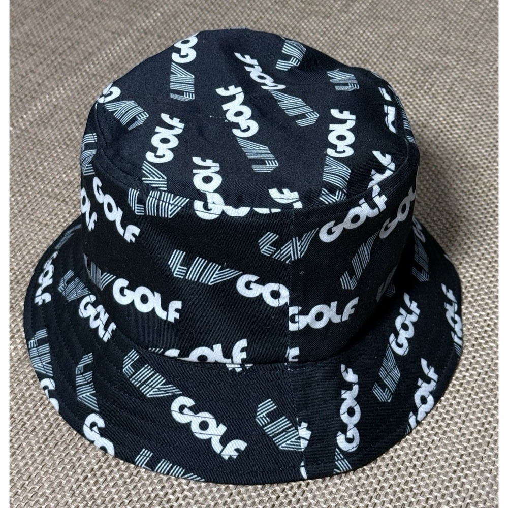 LIV Golf Bucket Hat Black All Over Print Logo Flexfit - Picture 6 of 6